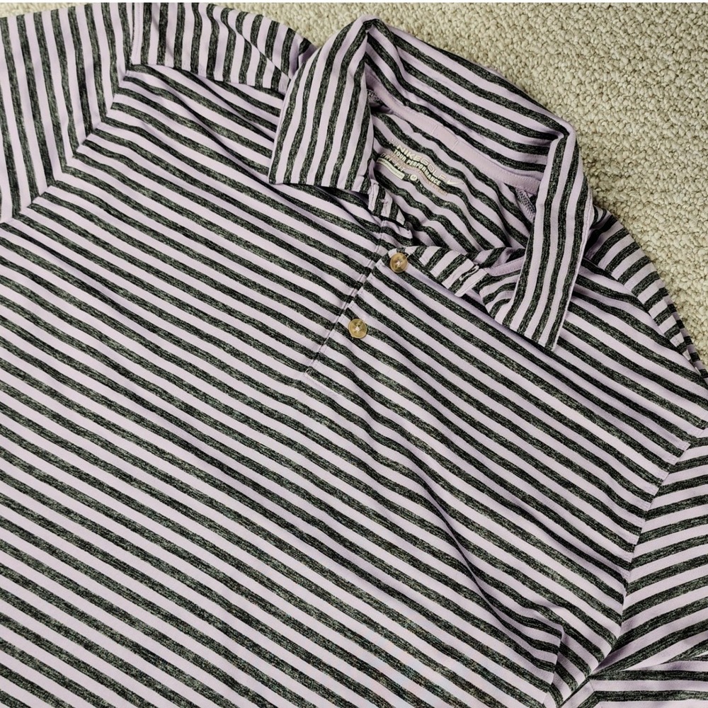 Nike Golf Polo Shirt Mens Medium Dri-FIT Striped Performance Spandex Purple Gray